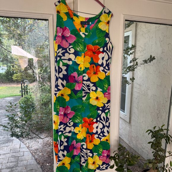Jams World Long Dress Floral Button Front w/ Pockets - Picture 1 of 5